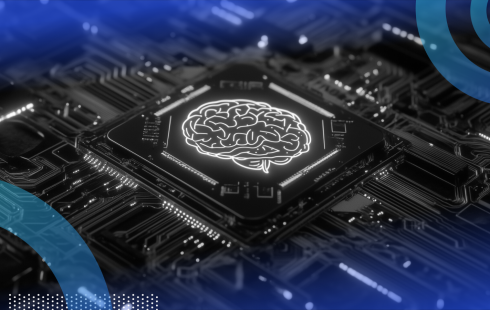 A smart chip with a brain on it on a motherboard