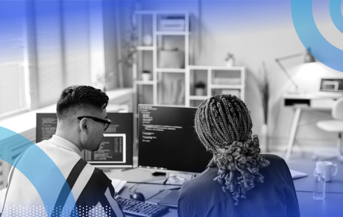 Two developers doing a coding interview evaluation