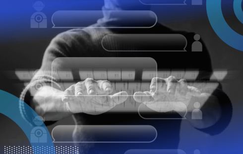 A user works on a transparent keyboard to chat with a chatbot