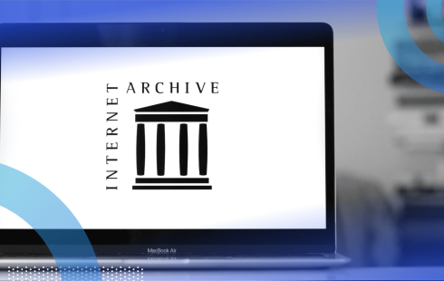 The Internet Archive logo on a laptop