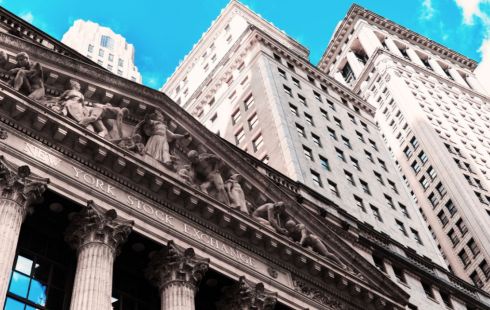 A photo of the New York Stock Exchange building