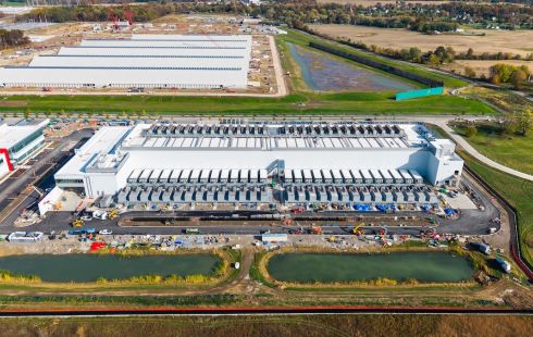 Overhead view of a data center campus.