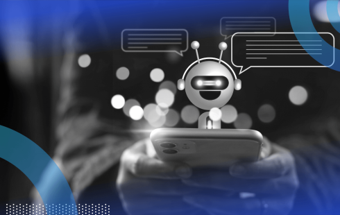 A robot emerging from a smartphone someone is holding