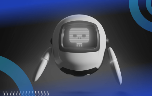 A robot with a skull face