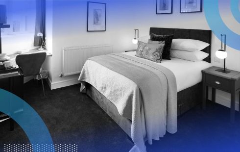 A furnished hotel room