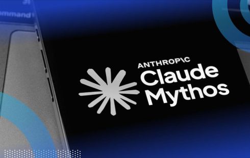A smartphone with the Claude Mythos logo