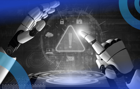Robot hands click a warning icon