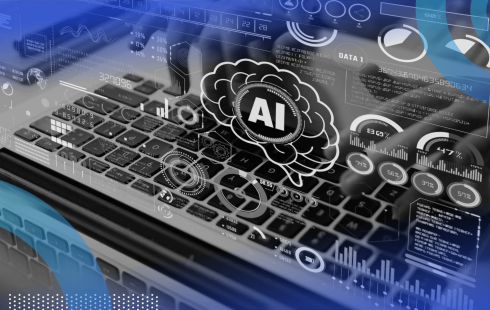 A laptop keyboard with an AI overlay