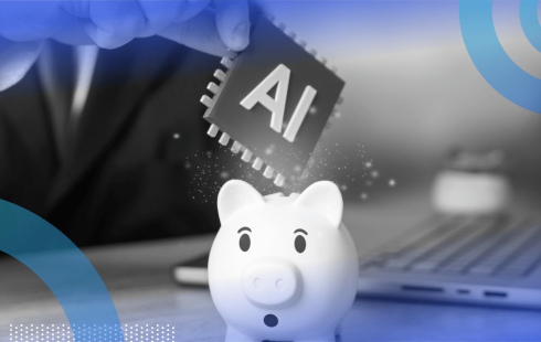 A hand puts an AI chip into a piggy bank