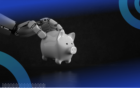 A robotic hand grabs a piggy bank