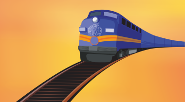 Blue and black train with web3 image