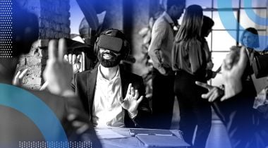 Employees with VR goggles on