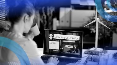 Machine learning engineer using AI image captioning tool