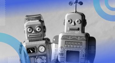 Two toy robots looking angry.