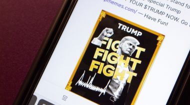 A photo of the Trump memecoin on a smartphone.