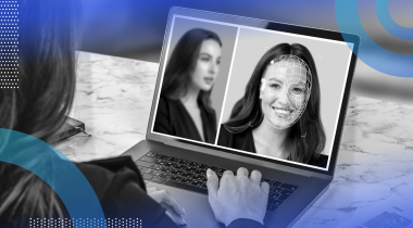 A computer screen shows a deepfake face being created.