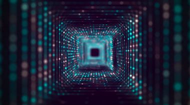 Square tunnel consisting of glowing lights