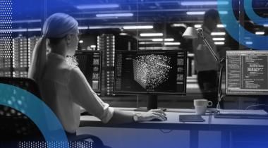 Data scientist working with big data on computer