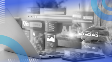 person augmenting image and text data with AI with illustration overlay