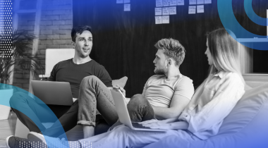 Agile software development team brainstorming