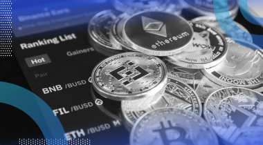 Spread of cryptocurrency coins on a phone ranking cryptocurrencies