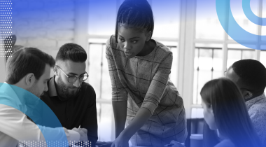 Middle manager working with team