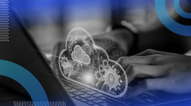 Person accessing the cloud with cloud image overlay