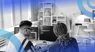 Two developers doing a coding interview evaluation