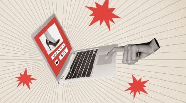 A hand clicks through online product listings.