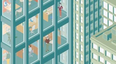 An illustration of employees working in an office building.