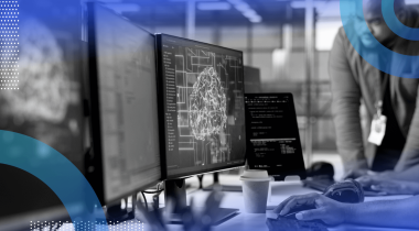 A group of white-collar workers look at a brain on a screen