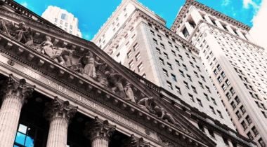 A photo of the New York Stock Exchange building