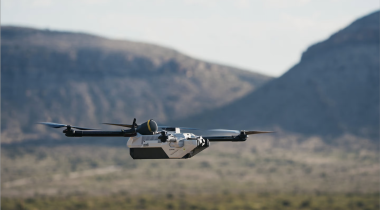 A drone is pictured in flight.