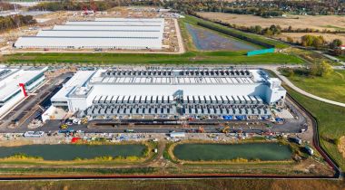 Overhead view of a data center campus.
