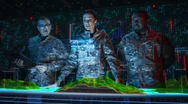 A photo of military personnel using advanced tech to show the idea of Caliola Engineering’s mission.