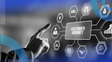 A hand touches a digital icon that says "customer journey"