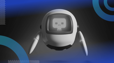 A robot with a skull face