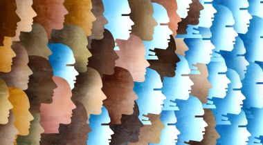 Human faces transition into robot faces, depicting increased levels of automation in the labor market.