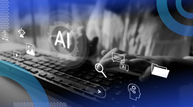 A close up on a worker using a keyboard with an AI icon