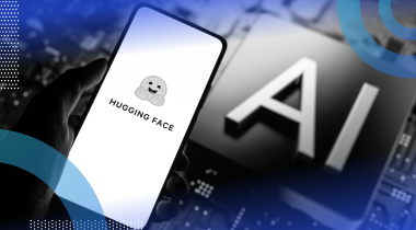 A smartphone showing the Hugging Face logo next to an AI chip