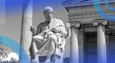 A marble statue of a Greek philosopher
