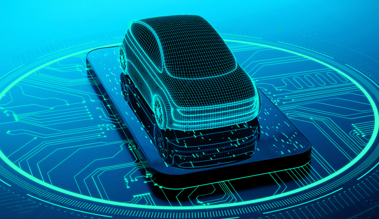 A digital car on top of a mobile device.