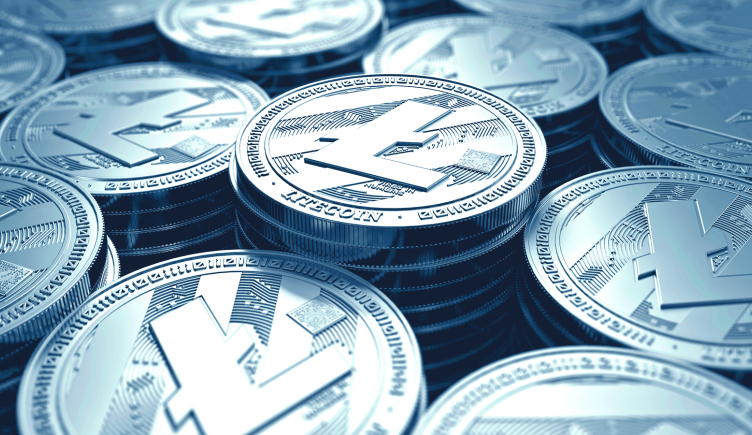 Stacks of silver Litecoin coins.