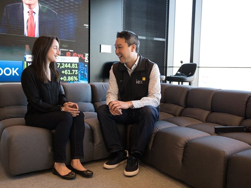 Rob talking with a team member