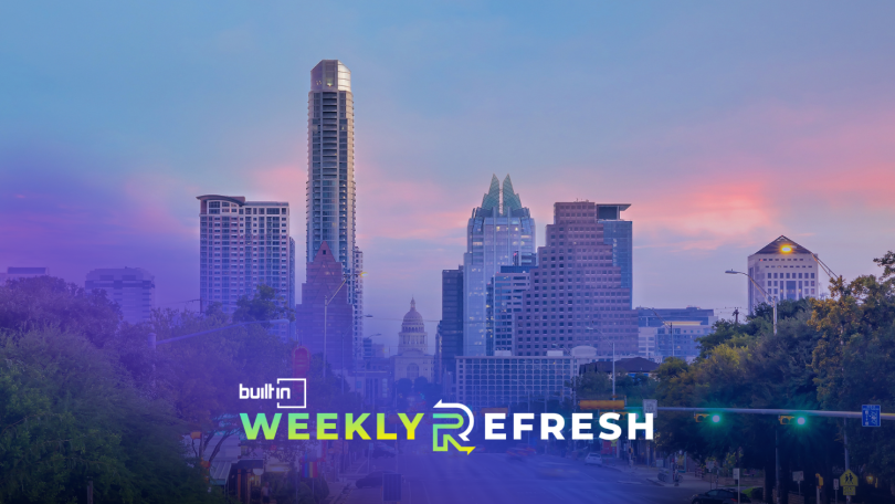 An evening photo of the Austin skyline.