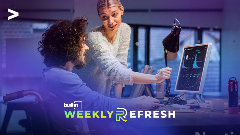 two people collaborating on a computer