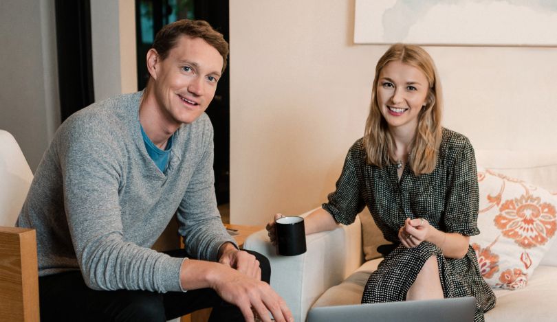 Emily Gittins, co-founder and CEO of Archive, and Ryan Rowe, co-founder and CTO at Archive, pose for a photo.