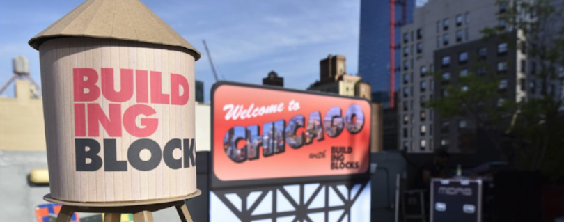 Building Blocks logo on water tower in Chicago