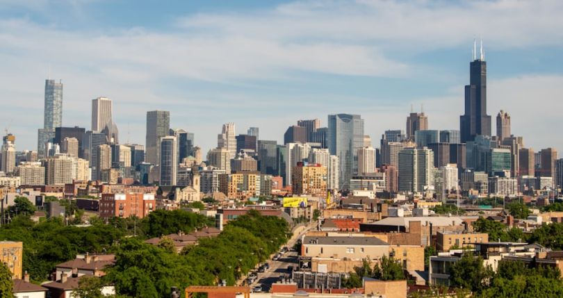Chicago skyline with trees