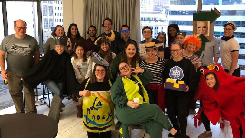 Civis Analytics team in costumes taking group photo